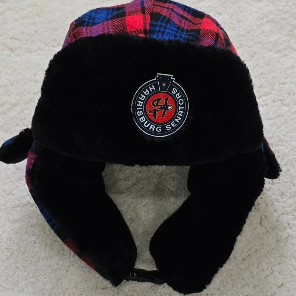 Harrisburg Senators Plaid Trapper Hat Faux Fur Earflap‎ One Size Ushanka